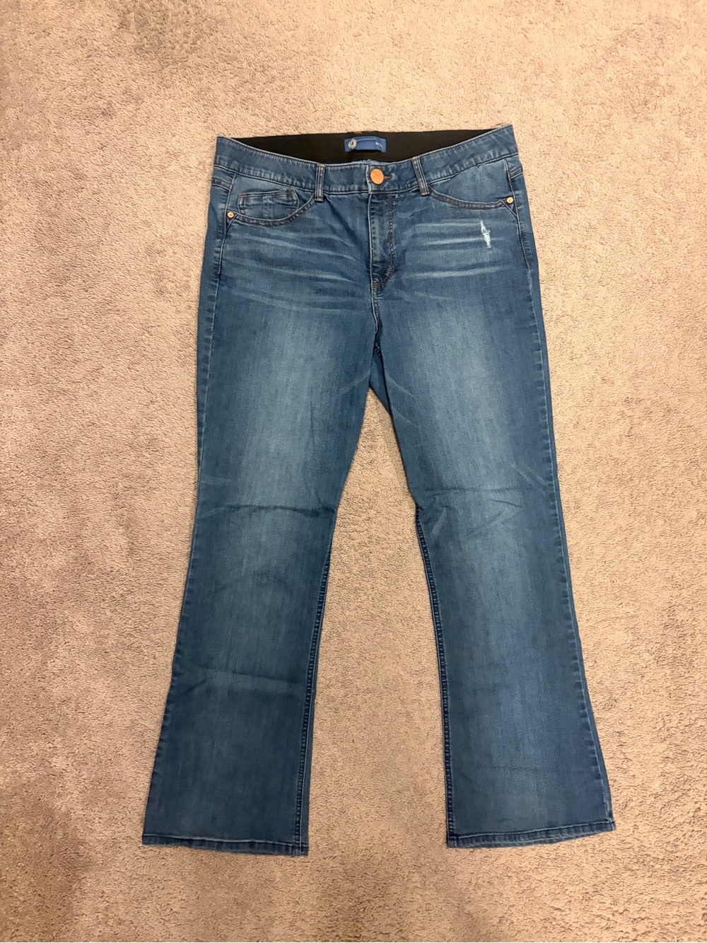 Democracy Blue Flare Jeans with Subtle Distressing